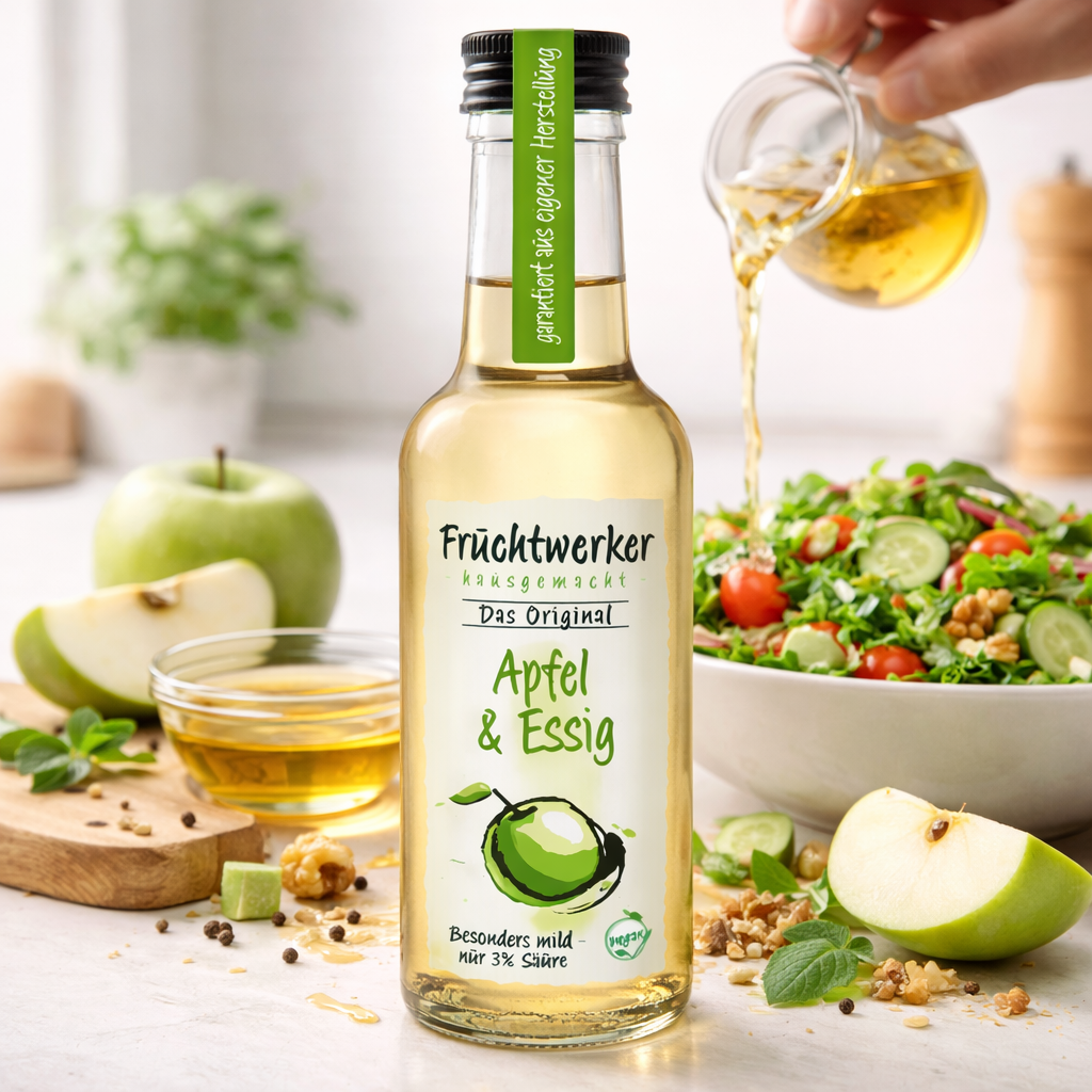 Fruchtwerker Apfelessig in 250ml Flasche, natürliche Essig- und Fruchtaromen, für Salate und Kochrezepte