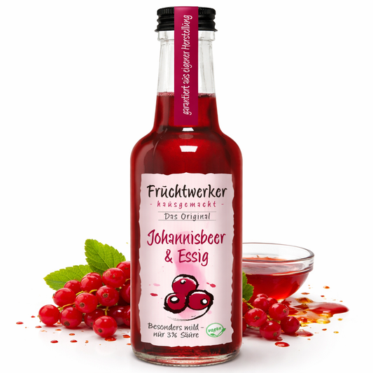 Fruchtwerker Johannisbeeressig in 250ml Flasche, naturbelassenes Fruchtöl mit fruchtigem Johannisbeergeschmack