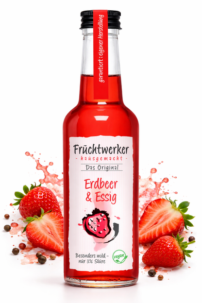Fruchtwerker Erdbeer- und Essig-Öl in 250ml Flasche, fruchtiges Aroma, ideal für Salate und Marinaden