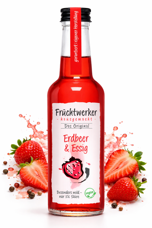 Fruchtwerker Erdbeer- und Essig-Öl in 250ml Flasche, fruchtiges Aroma, ideal für Salate und Marinaden