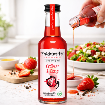 Fruchtwerker Erdbeer- und Essig-Öl, 250ml Flasche, fruchtiges Dressing mit Erdbeer- und Essignoten, natürliche Zubereitung