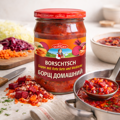Dovgan Borschtsch Suppe mit Rote Bete und Weißkohl in 5 Packungen, traditionell russische Kochen, frisch und lecker