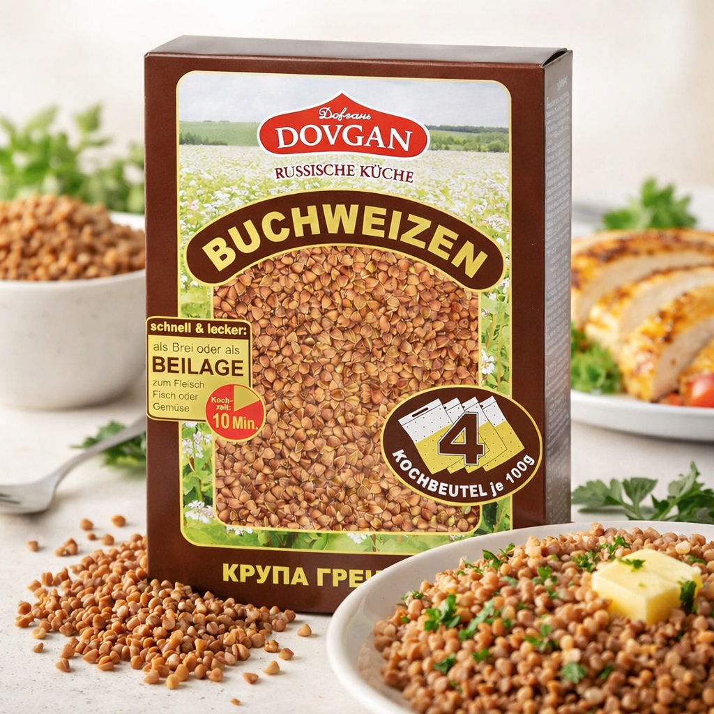 Dovgan Buchweizen im Kochbeutel, Superfood in 400 g Packung, getrocknet und ungekocht, naturbelassen, für gesunde Ernährung