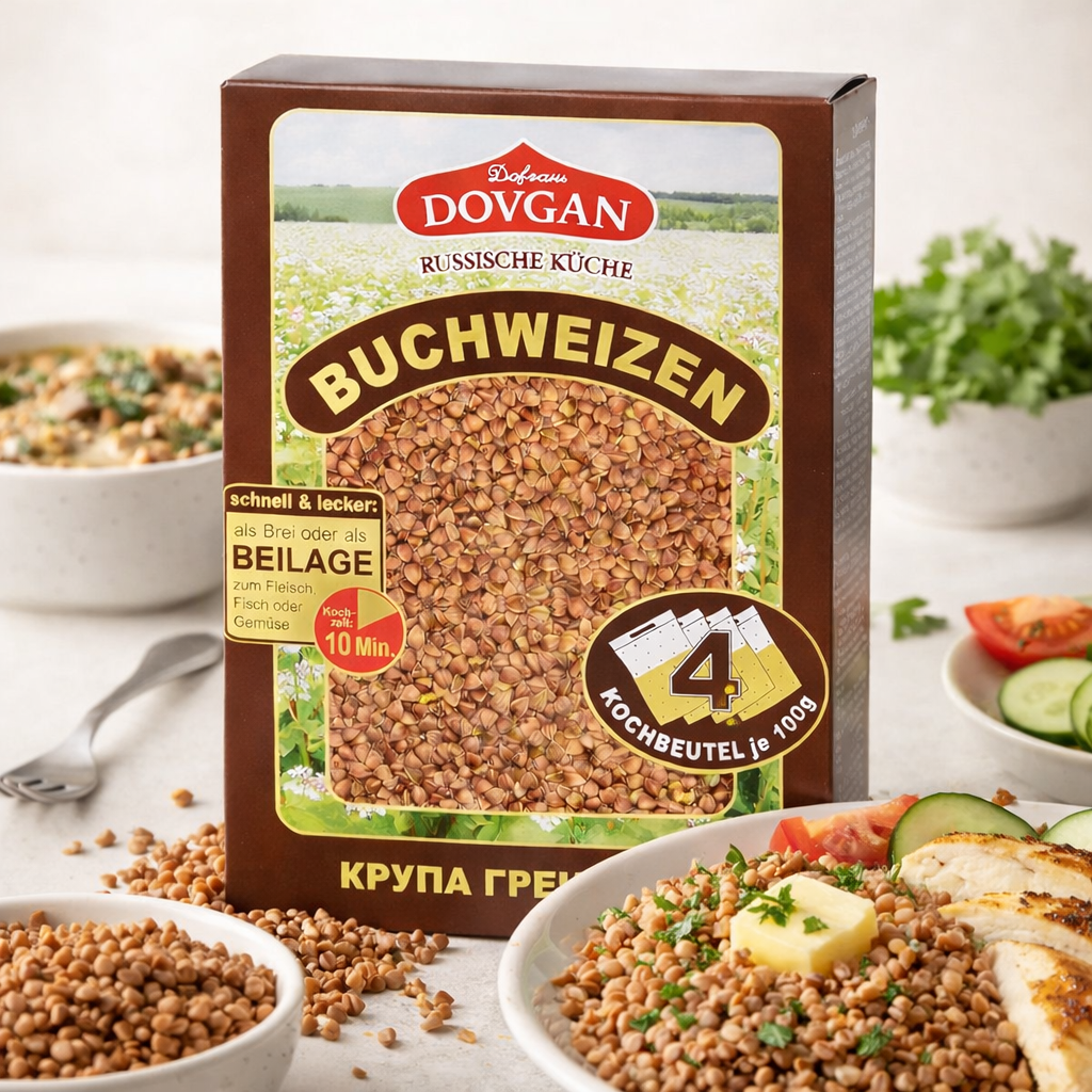 Dovgan Buchweizen im Kochbeutel, Superfood, 400 g, getrockneten Buchweizen in praktischem Beutel, vielseitig verwendbar