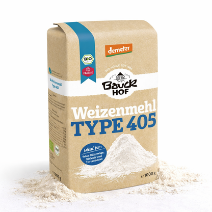 Bio Weizenmehl Type 405 von Bauckhof, Demeter, in 6x 1000g Packungen, für Back- und Kochanwendungen, naturbelassen und hochwertig