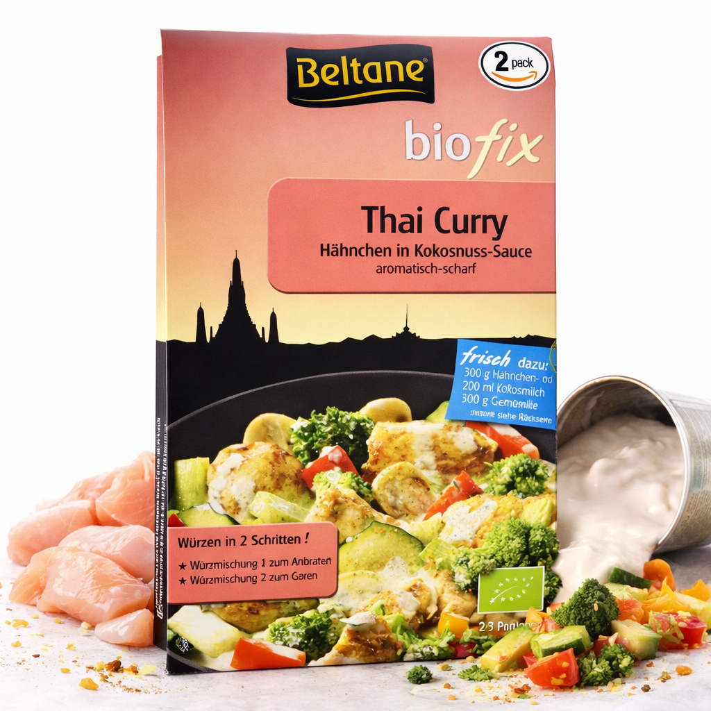 Beltane biofix Thai Curry Gewürzmischung in 2x 20,9g Packungen, ideal zum Kochen mit authentischem Thai-Geschmack