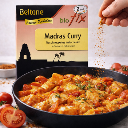 Beltane Bio Madras Curry Gewürzmischung in 2 x 19,7g Packungen für Kochen, natürliche Bio-Gewürze, aromatisch und vielseitig.