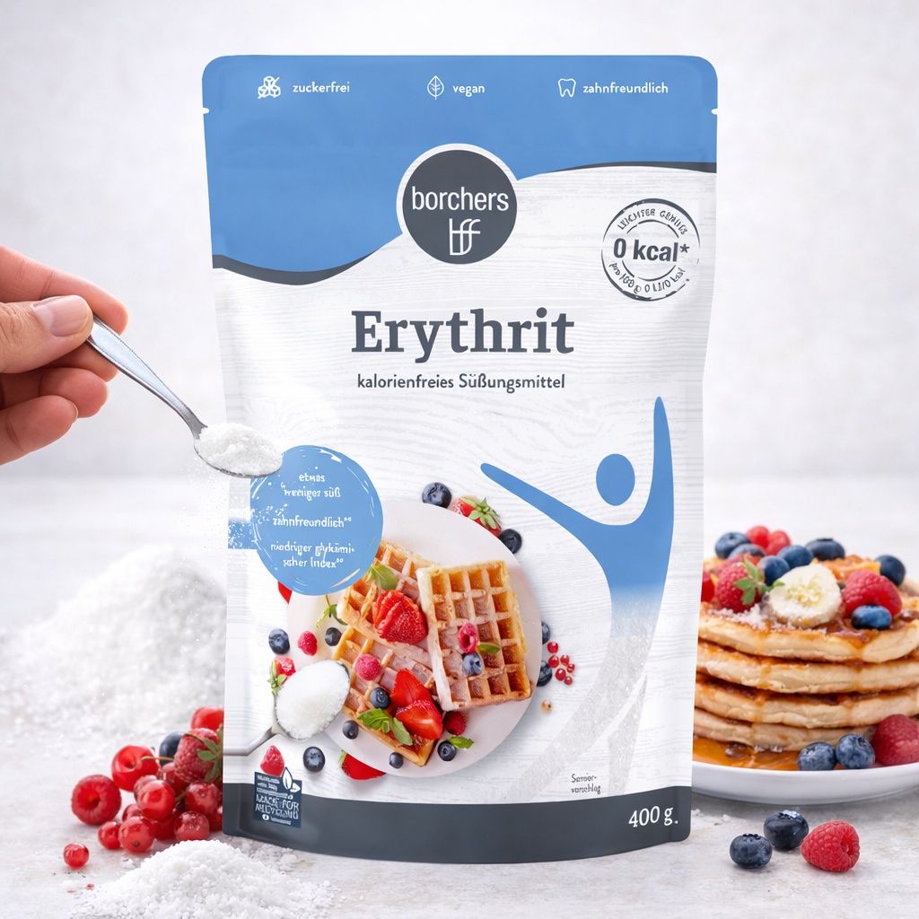 Borchers 100 % Erythrit Frühstück, 400g Packung mit weißem Erythrit-Zucker für Süßungsmittel und Backen