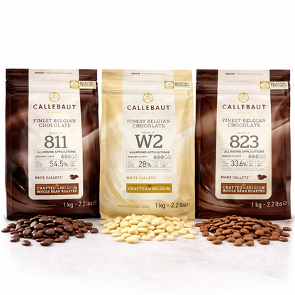 Callebaut 811,823,W2 Kuvertüre Callets Zartbitter-, Milch-, und weiße Schokolade - 3x1000g