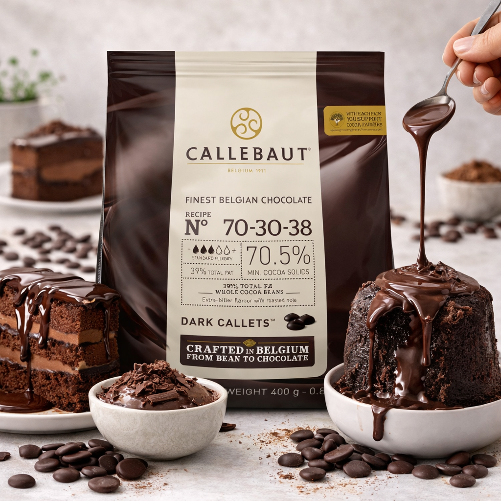 Callebaut Kuvertüre Callets Rezept No. 70-30-38 mit 70% Kakao, Backen, in 400g Verpackung, fein und schmelzfähig