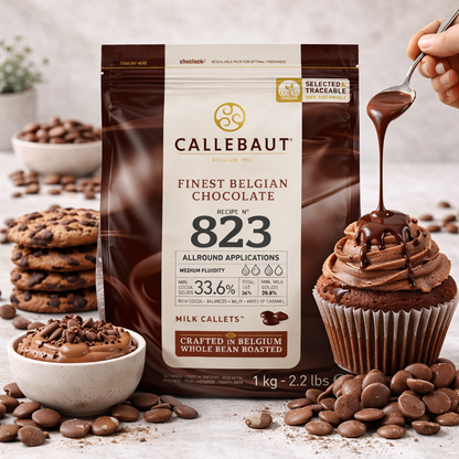 Callebaut Rezept No. 823 Vollmilch Kuvertüre Callets, 33,6% Kakao, zum Backen, in 1 kg Verpackung, Schokolade für Backrezepte