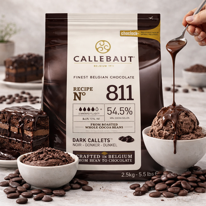 Callebaut Rezept No. 811 Kuvertüre Callets Zartbitterschokolade, 54,5% Kakao, Backen, 2500g, glänzende Schokoladenstückchen