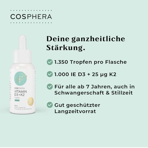 Näheres zum Inhalt von Cosphera Vitamin D3 + K2 Drops Tropfen vegan - 50 ml Liquid