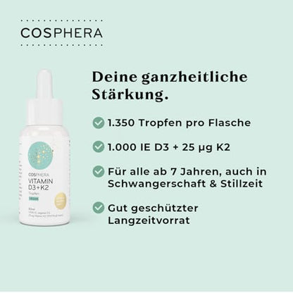 Näheres zum Inhalt von Cosphera Vitamin D3 + K2 Drops Tropfen vegan - 50 ml Liquid