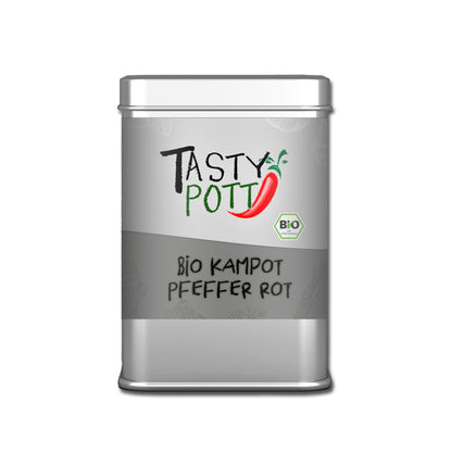 Tasty Pott Bio Kampot Pfeffer rot - Rote Pfefferkörner - 70g Dose