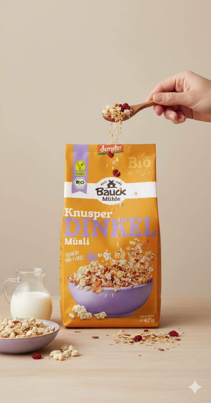 Bauckhof Dinkel Müsli, Knusperzart (1 x 425g) - fit and life shop