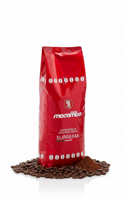Mocambo Suprema Kaffeebohnen 1kg, frisch geröstete Kaffeebohnen für Frühstück, von Macambo in einer offenen Packung
