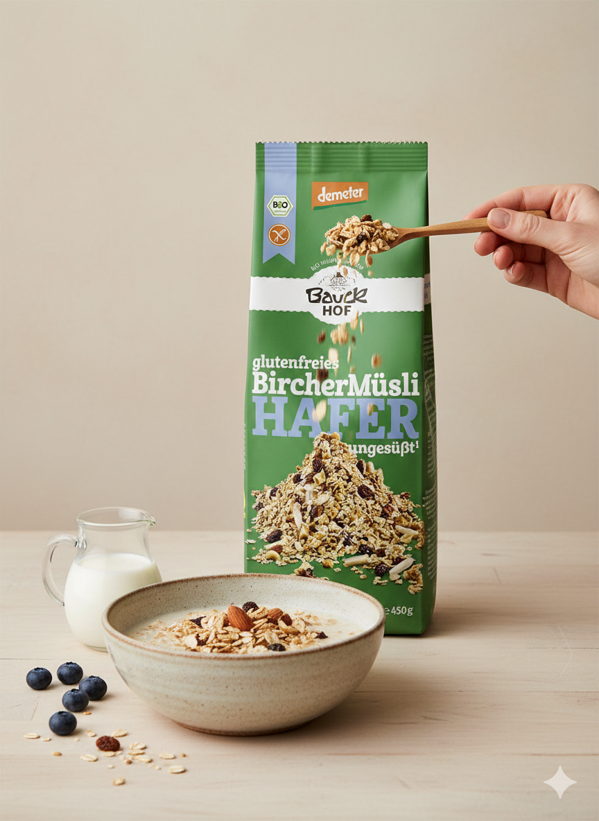 Bauckhof Bio Hafer Müsli Bircher glutenfrei Dem 450g - fit and life shop