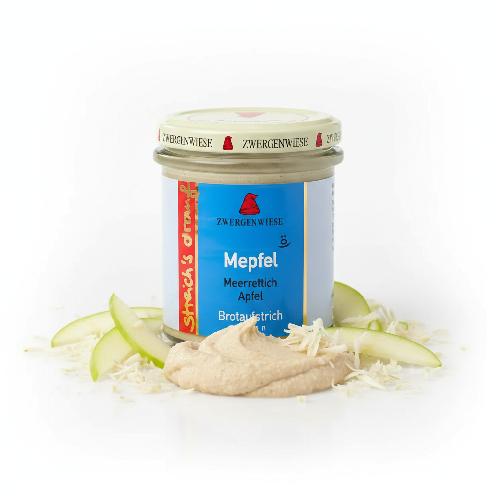 Zwergenwiese Bio Aufstrich streichs drauf Mepfel (Merrettich-Apfel) laktosefrei, 160 g - fit and life shop