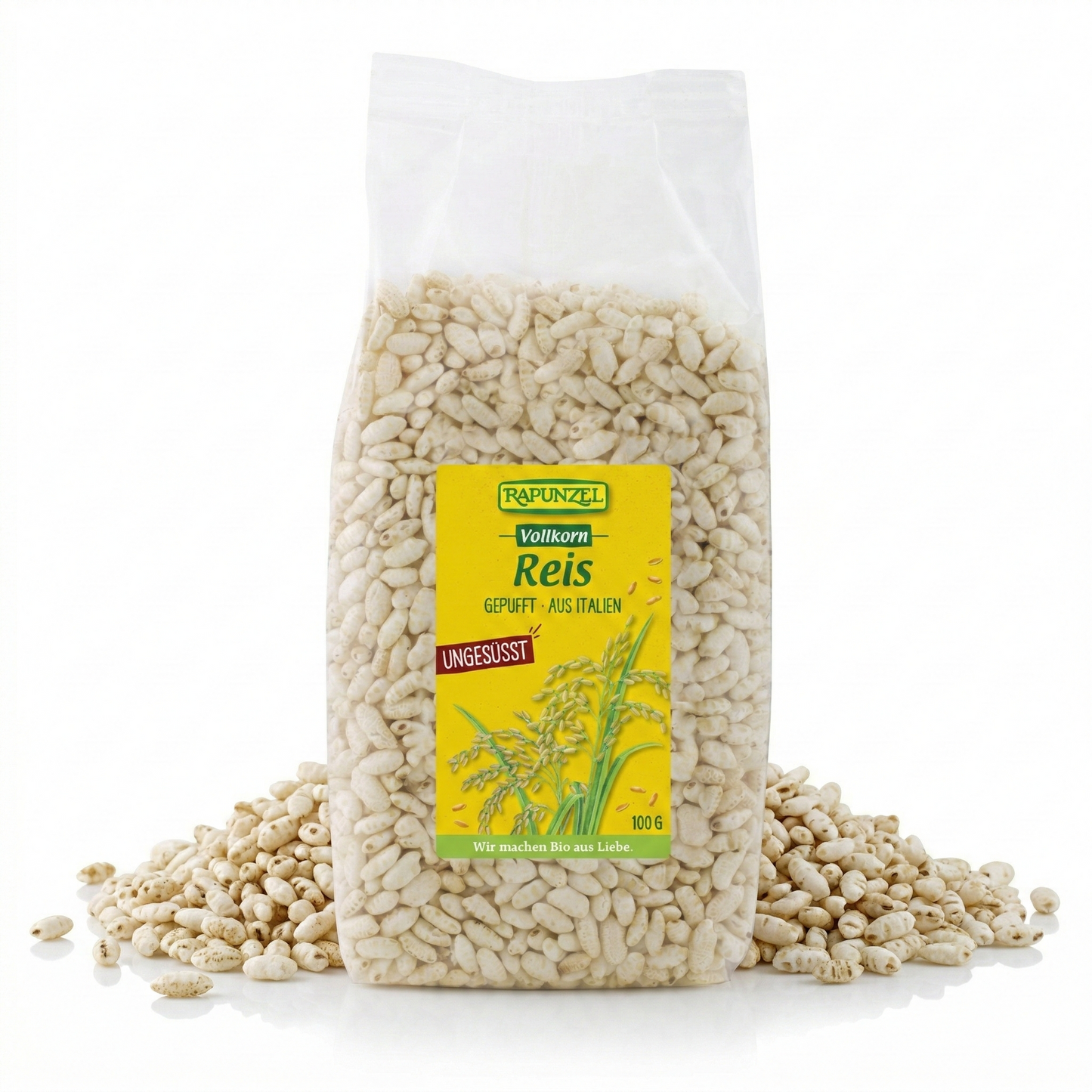 Bio Vollkornreis gepufft von Rapunzel, grobe, luftige Reiskörner für gesunde Mahlzeiten, ab 100g.