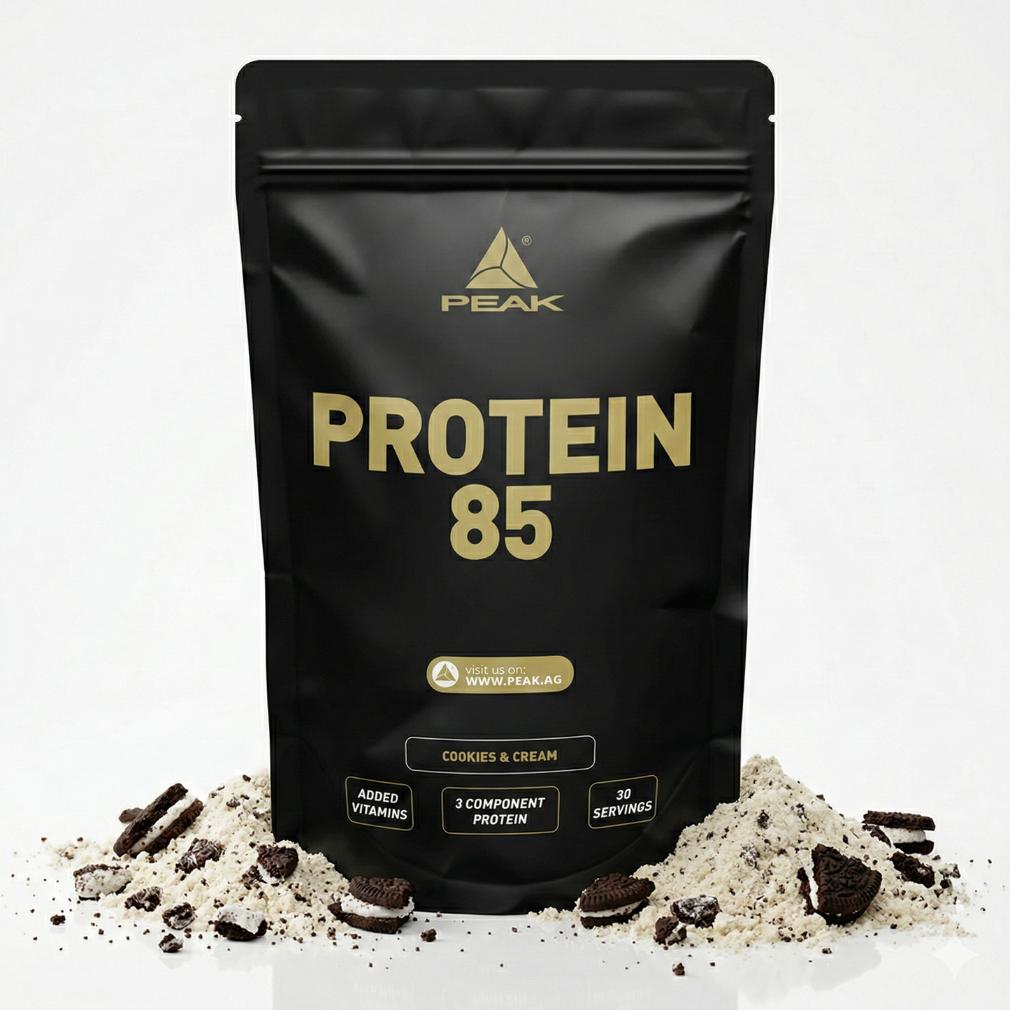 Muskelaufbau-Protein von Peak, Peak Protein 85 Plus, in verschiedenen Geschmacksrichtungen, 900g, cremige Konsistenz, sportliche Verpackung