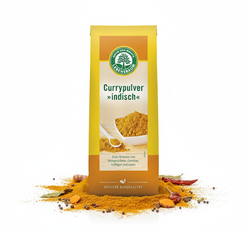 Lebensbaum Bio-Currypulver in Gewürzpackung, indische Gewürzmischung, 3 x 50g, für Currys und indische Gerichte