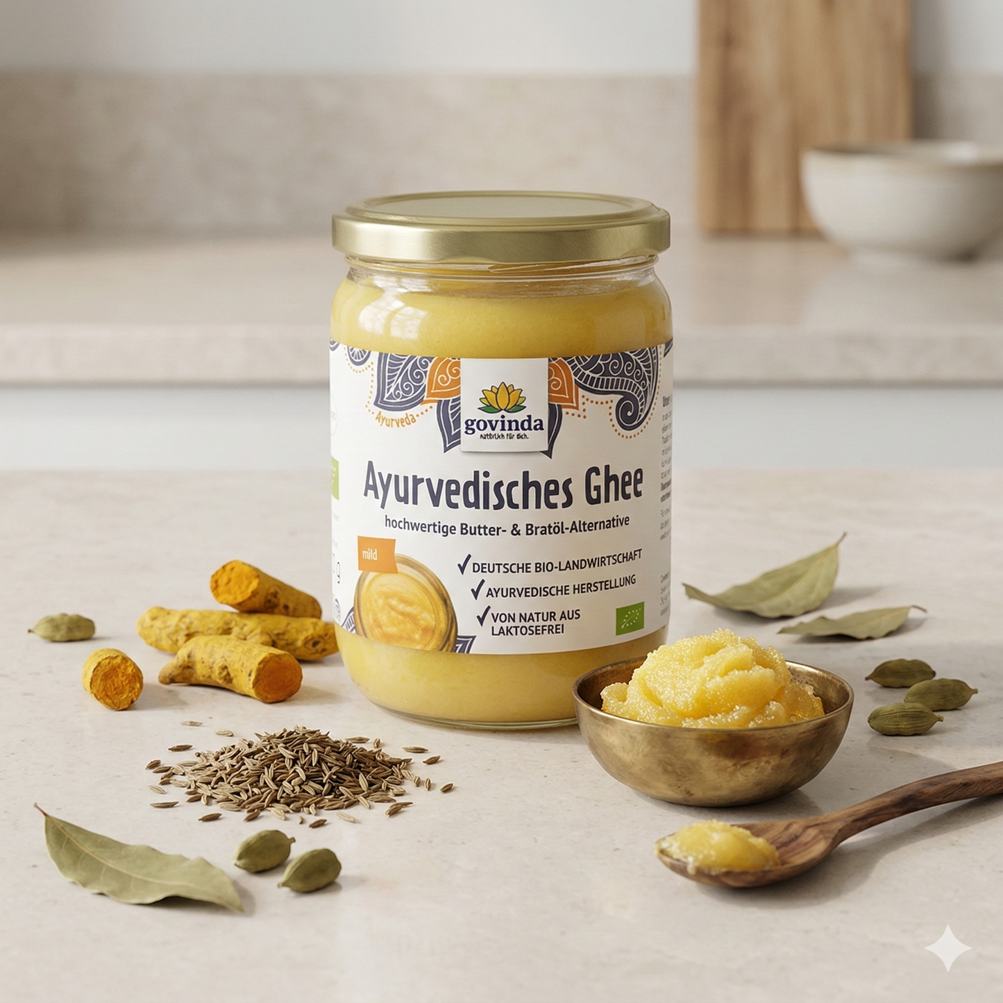 GOVINDA Bio Ghee zum Backen, natürliche ayurvedische Butter, in einer 420g Packung, cremige Konsistenz, für gesunde Backrezepte