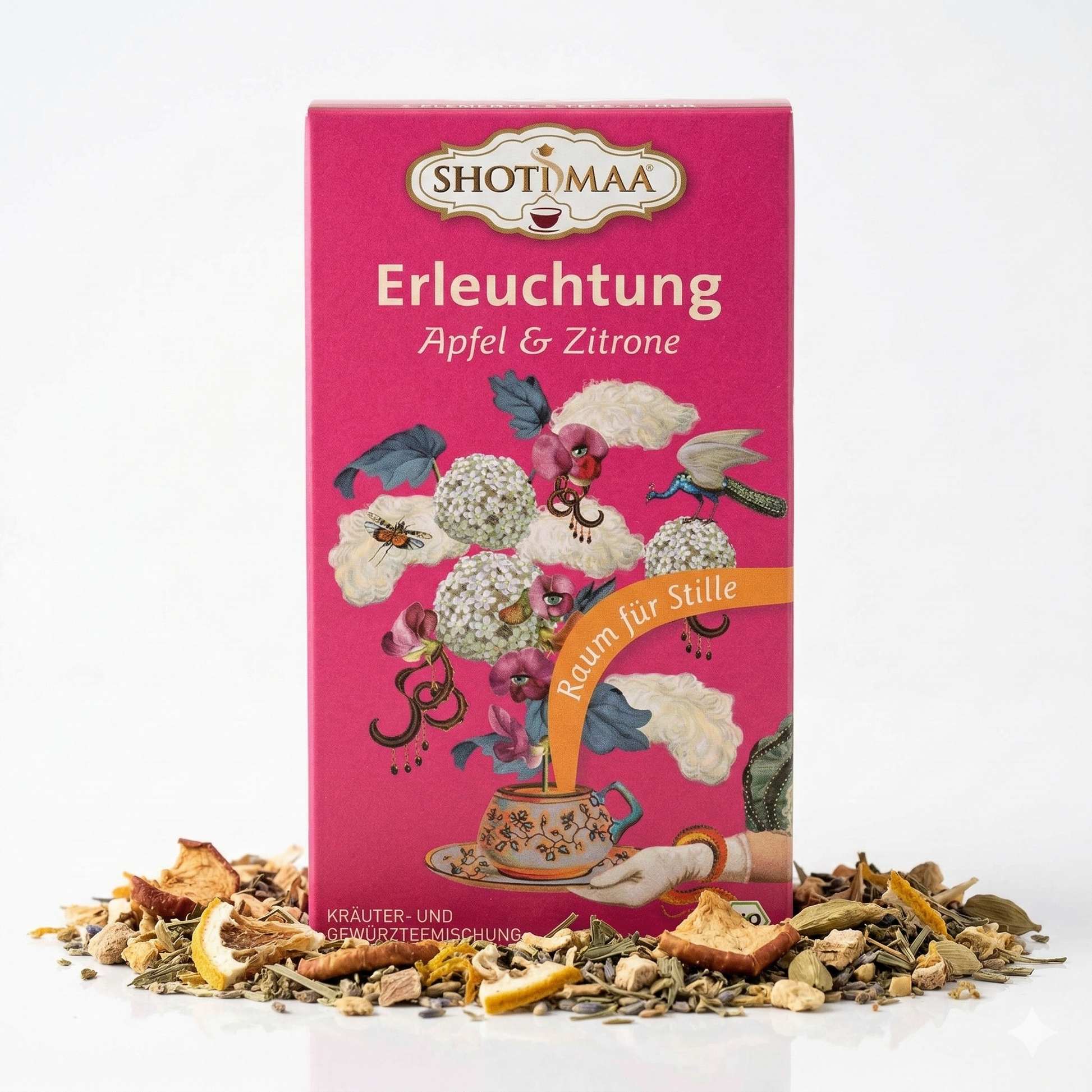 Bio Kräutertee "Erleuchtung" von Shoti Maa mit Apfel und Zitrone, gefüllt mit frischen Kräutern und Früchten in einer Packung