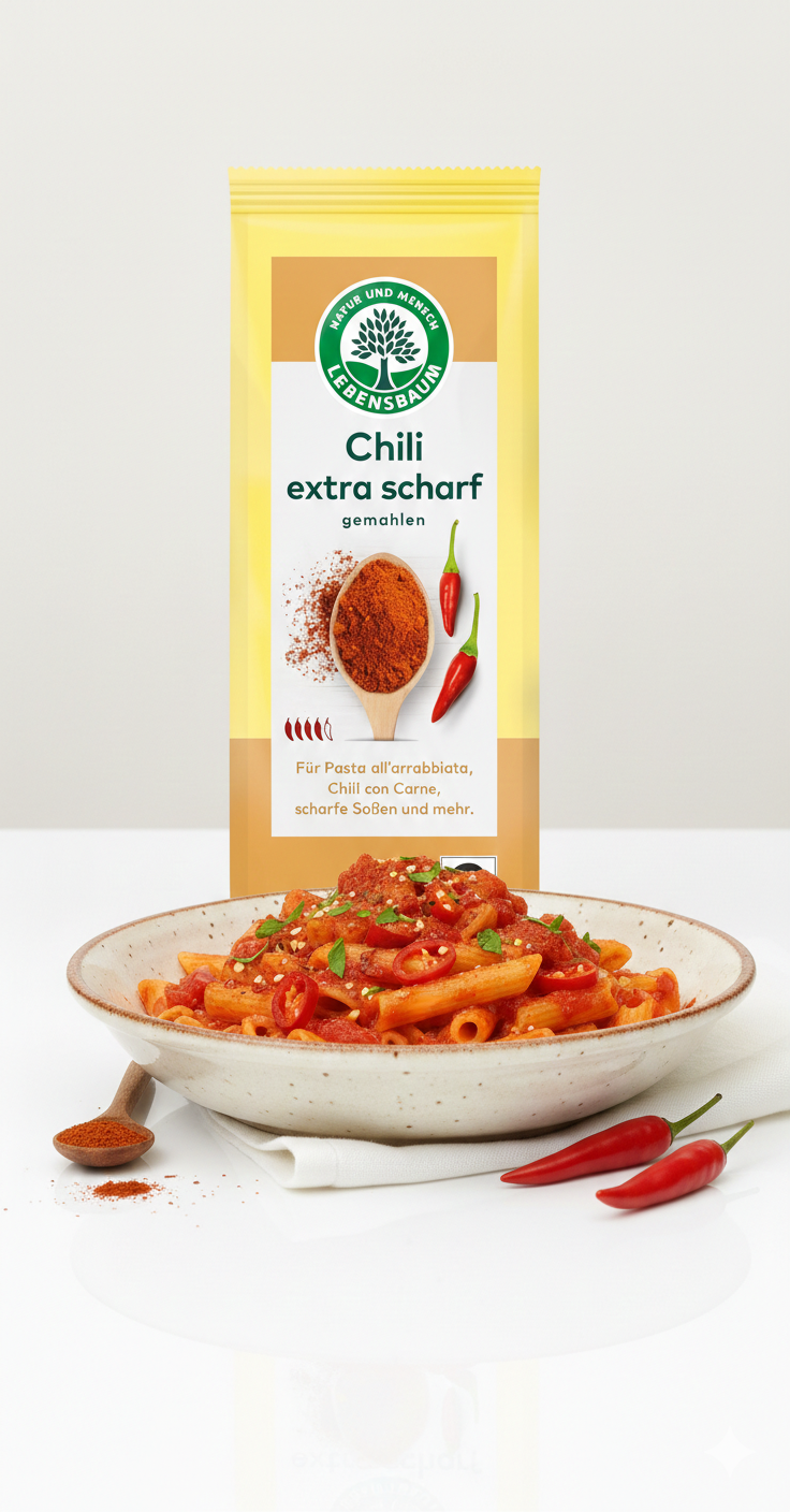 Gemahlene Bio Chili von Lebensbaum, scharfes Gewürz zum Kochen, 50g Packung, naturbelassen und perfekt für scharfe Gerichte