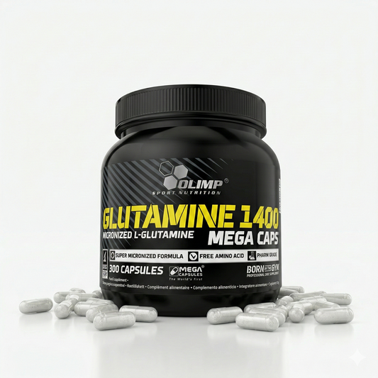 Olimp Glutamine Mega Caps BCAA + L-Glutamin, 300 Kapseln, Nahrungsergänzungsmittel in Kapseln, sportliche Verpackung
