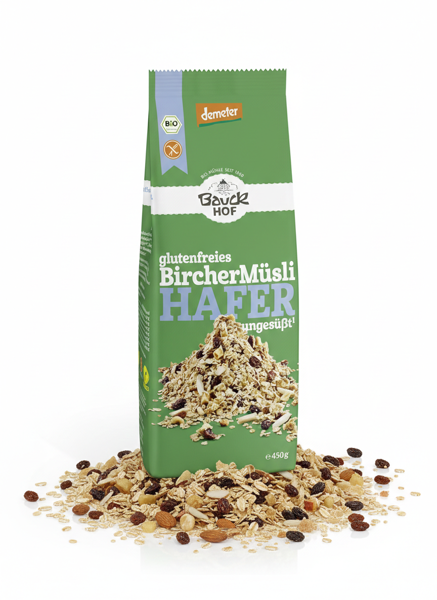 Bauckhof Bio Hafer Müsli Bircher glutenfrei Dem 450g - fit and life shop