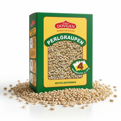 Dovgan Perlgraupen in Kochbeutel, portioniert, 4x100g, für Kochen, in der Verpackung sichtbar