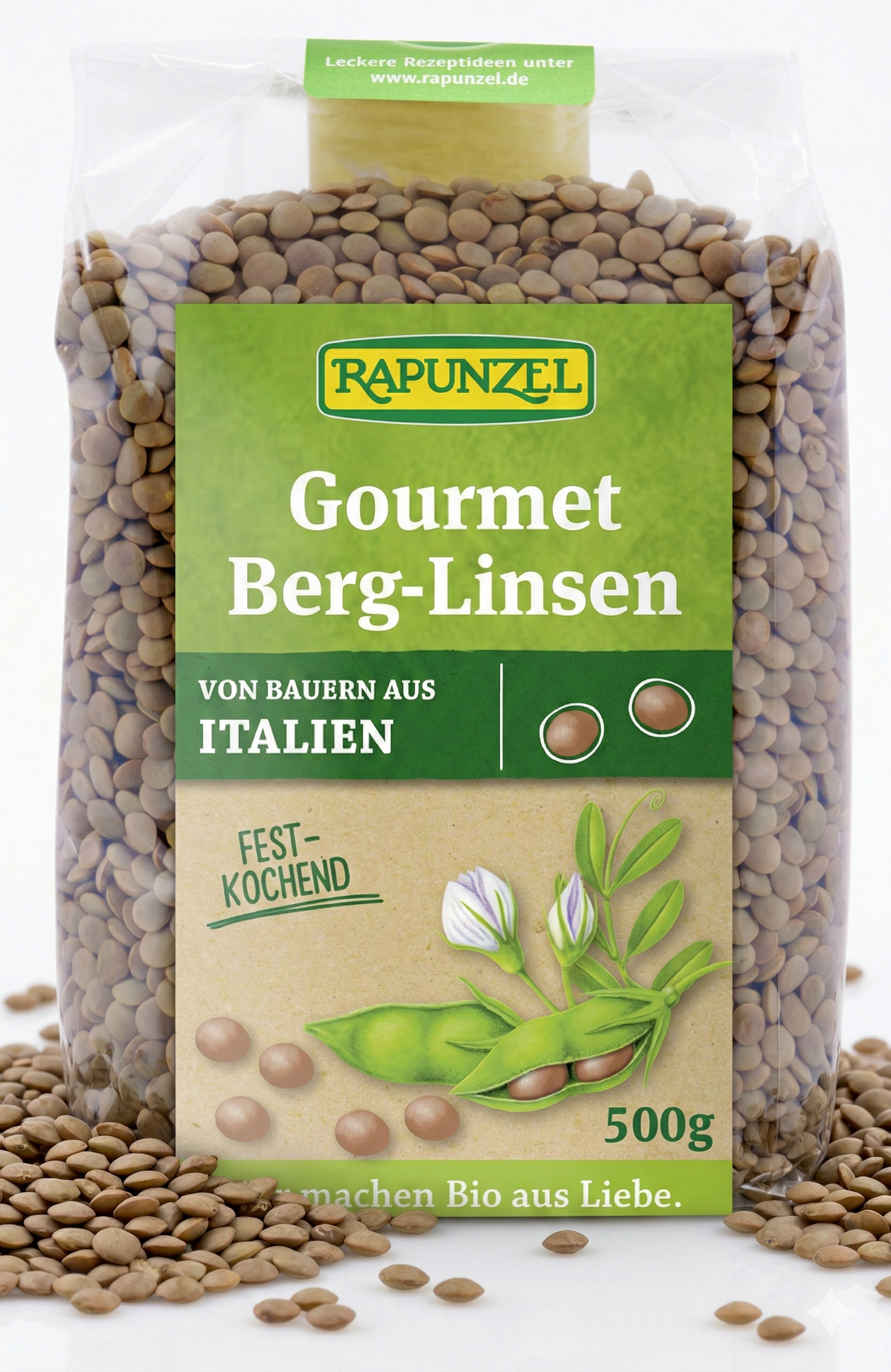 Bio Berglinsen von Rapunzel in 500g Packung, rotes Linsensortiment für gesunde Gerichte, sichtbare Linsen in der Packung