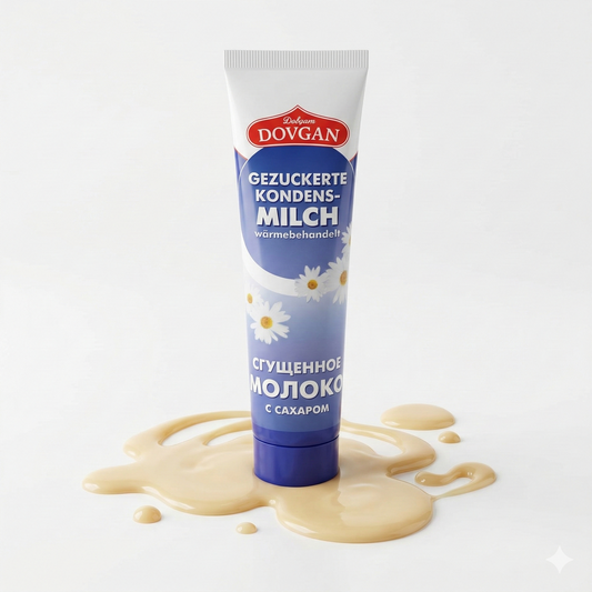 DOVGAN gezuckerte Kondensmilch in Tube für Backrezepte, 3x150g, cremige Süßung für Kuchen und Desserts