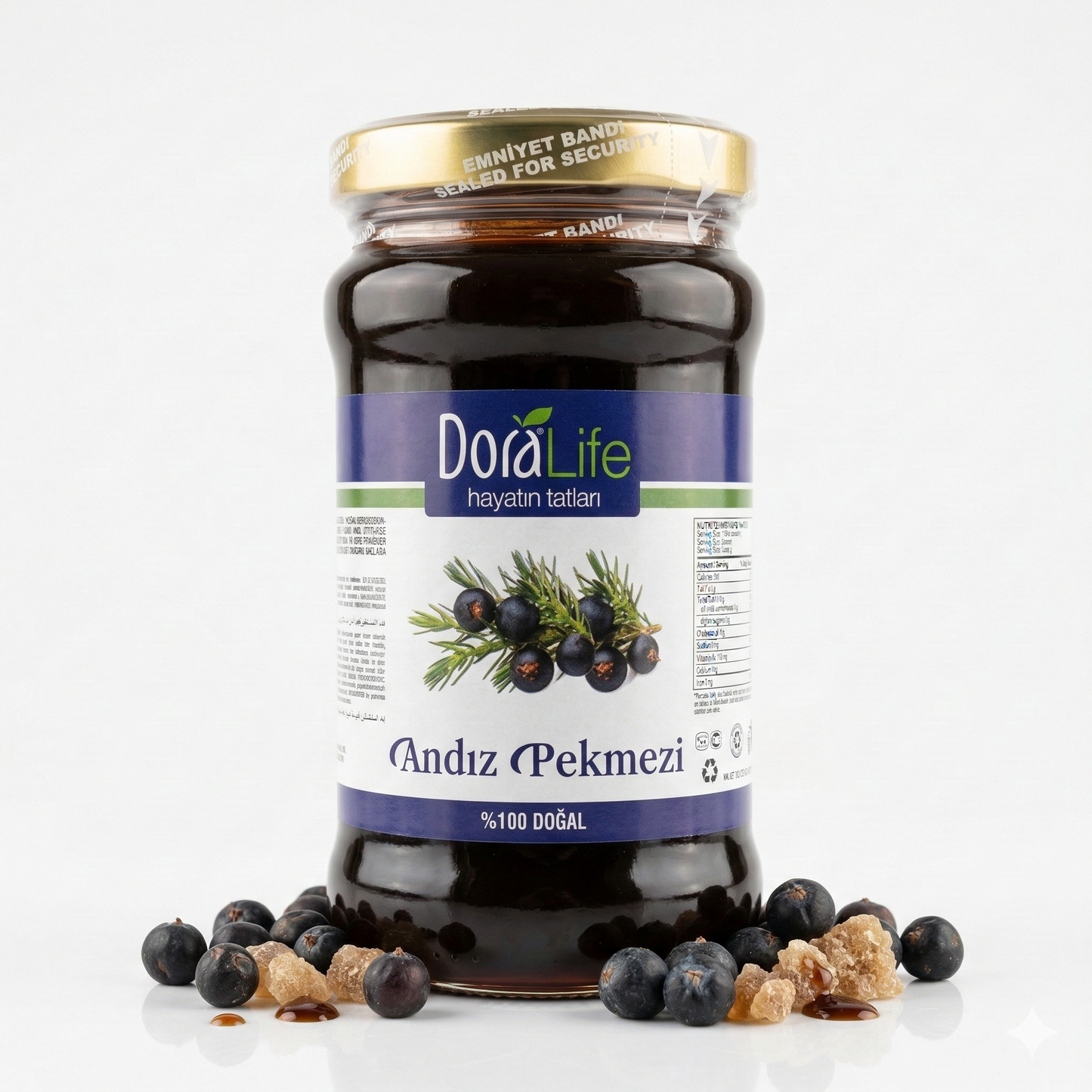 Dora Life Wacholderbeerensirup im Glas, ideal für Frühstück, 380g, mit fruchtigem Wacholderbeerengeschmack.
