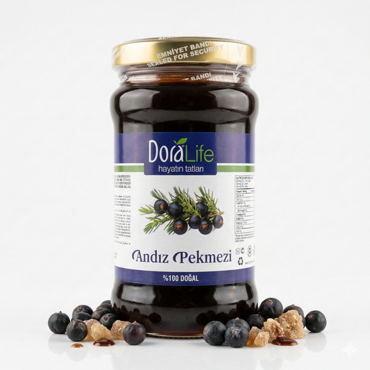 Dora Life Wacholderbeerensirup im Glas, ideal für Frühstück, 380g, mit fruchtigem Wacholderbeerengeschmack.