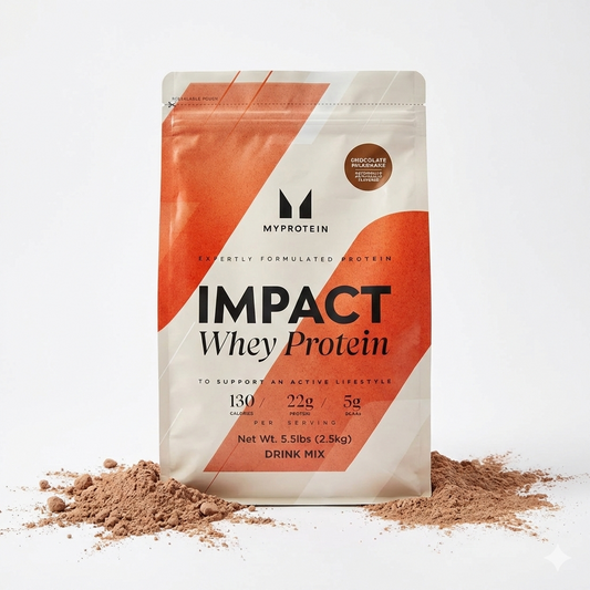 Myprotein Impact Whey Protein Beutel mit verschiedenen Geschmacksrichtungen, ideal für Muskelaufbau, ab 2,5 kg.