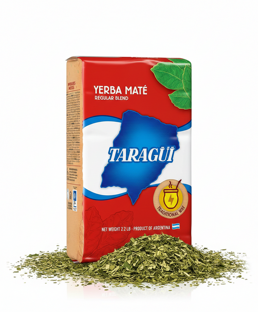Taragui Mate Tee aus Argentinien, Yerba Mate in 1kg Packung, frisch und kräuterhaltig, typisch für südamerikanischen Tee.