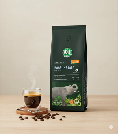 Lebensbaum Bio Espresso Kaapi Kerala, Bohne, demeter, Frühstück, in 3 x 250g Packungen, frisch geröstete Kaffeebohnen