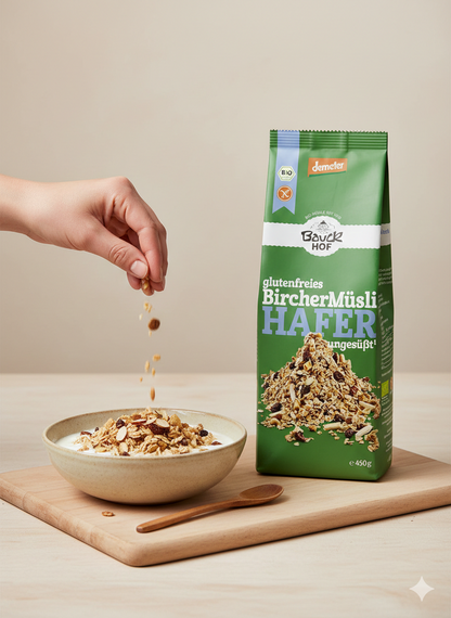 Bauckhof Bio Hafer Müsli Bircher glutenfrei Dem 450g - fit and life shop