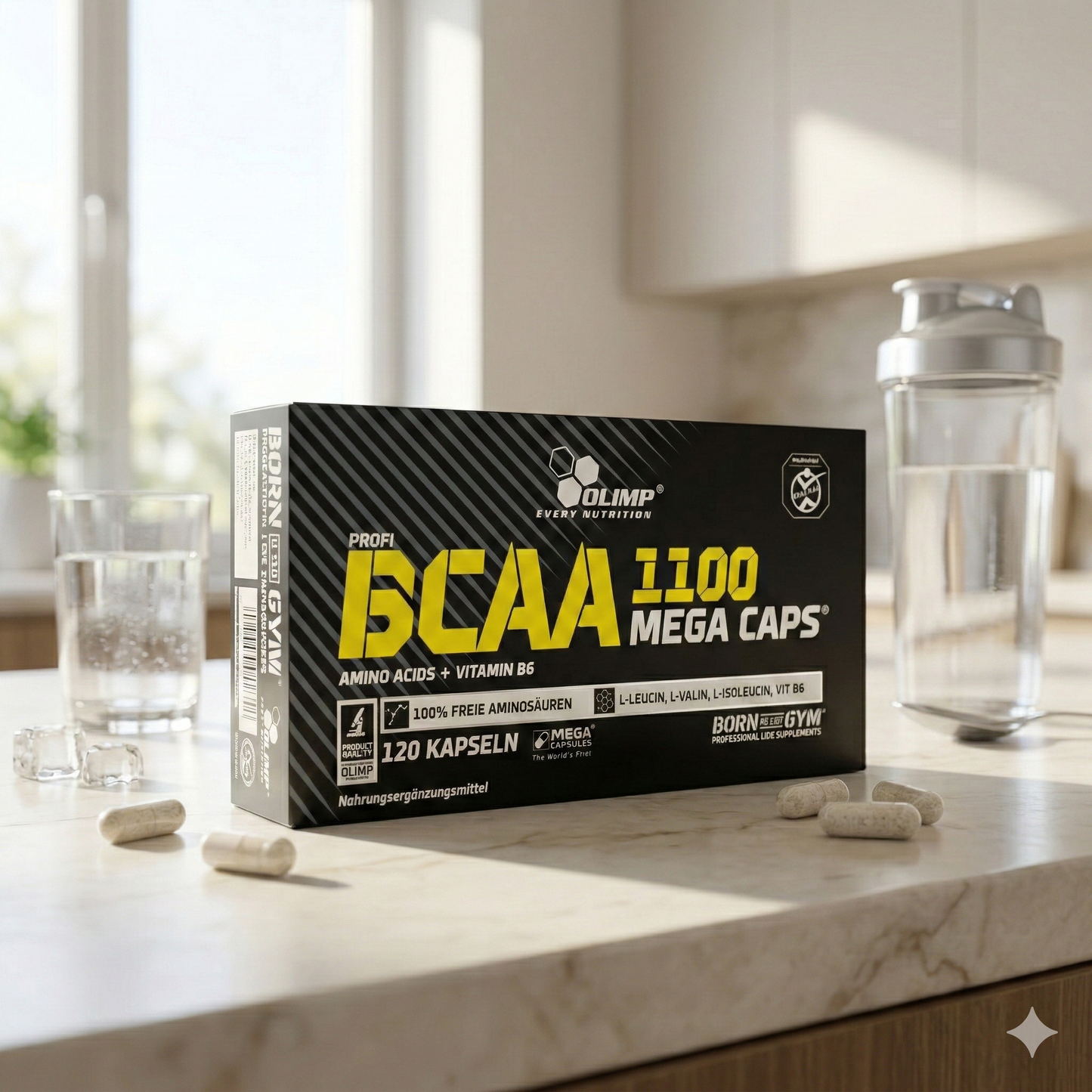 Olimp BCAA Mega Caps, 120 Kapseln, Nahrungsergänzungsmittel mit verzweigtkettigen Aminosäuren in Kapseln, Sportsupplement