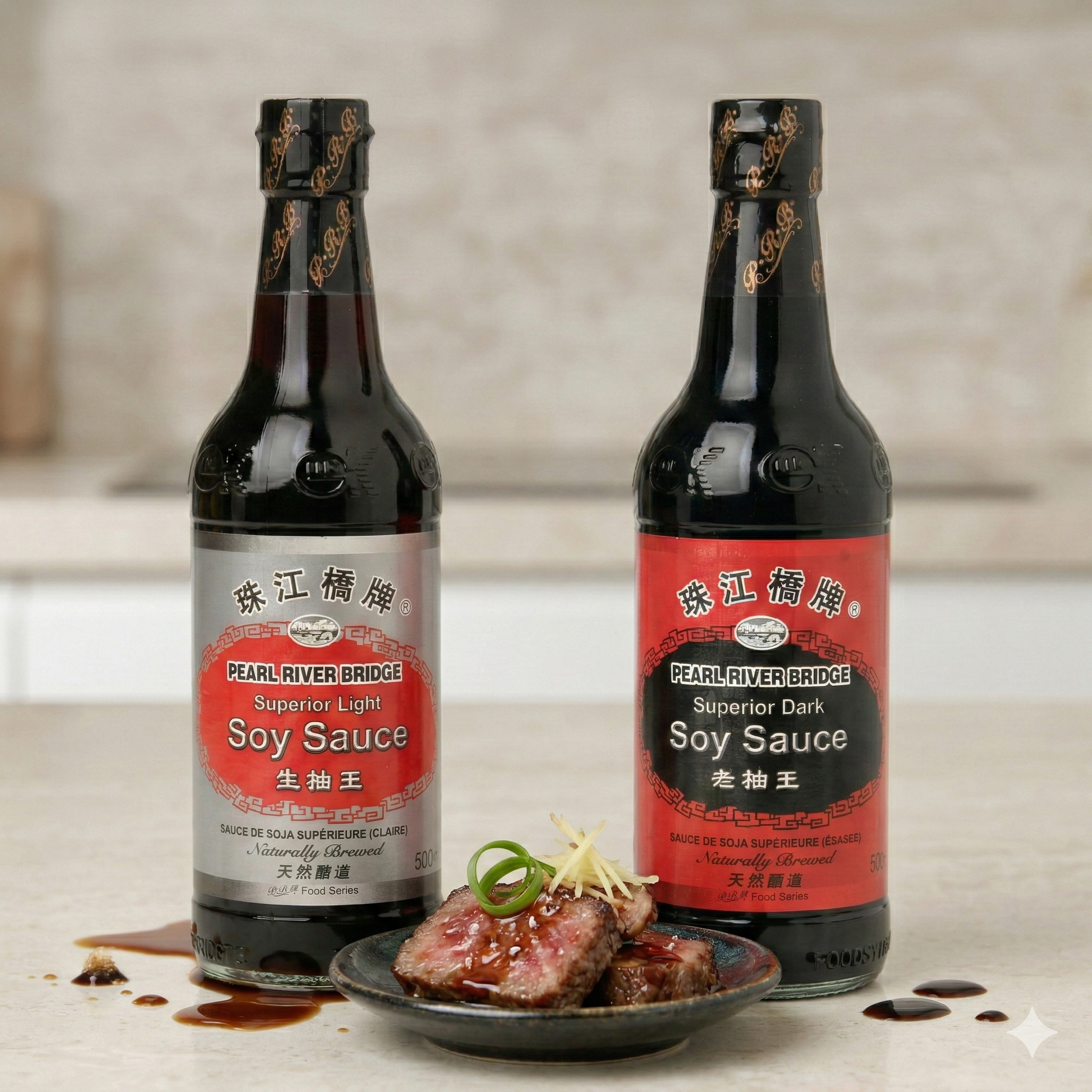 Pearl River Bridge Doppelpack:Sojasauce Hell + Dunkel Mix Sojasoße(2x500ml) - fit and life shop