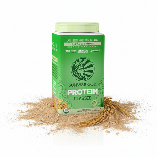 Natürliches Sunwarrior Reisprotein in verschiedenen Geschmacksrichtungen, Mehrkomponenten Protein, 750g Packung, vegan und gesund.