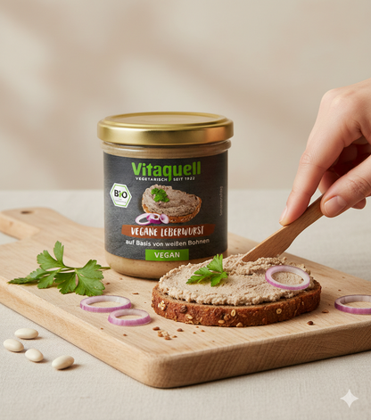 Vitaquell Vegane Leberwurst auf Basis von weißen Bohnen, 125 g im Glas - fit and life shop