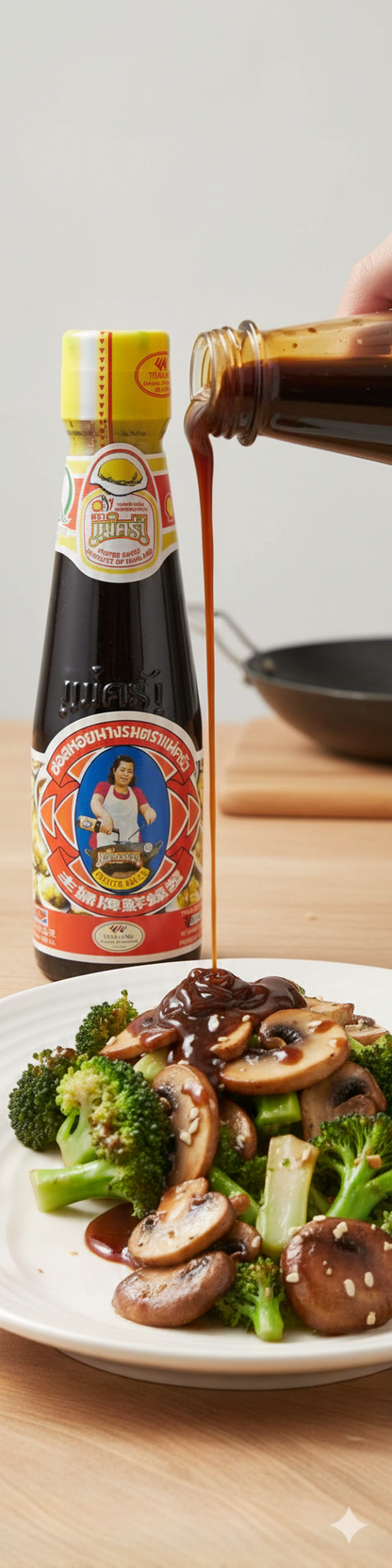 Maekrua Austernsauce in einer 150ml Flasche, ideal zum Kochen, mit dunkler Sauce und asiatischem Geschmack.