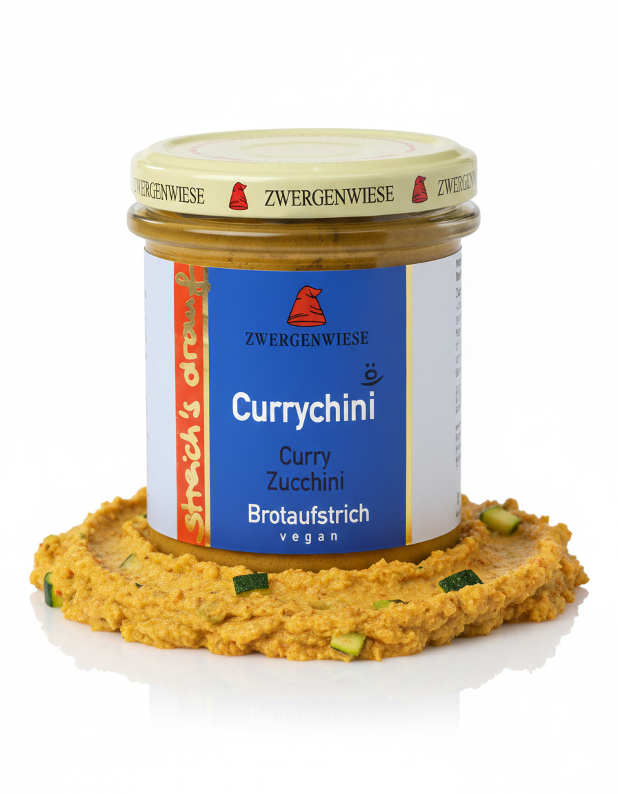 Zwergenwiese Bio Aufstrich streichs drauf Currychini (Curry-Zucchini) laktosefrei, 160 g - fit and life shop