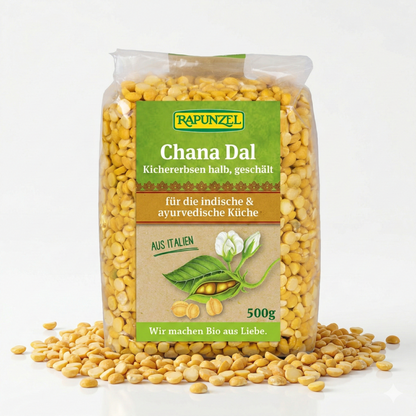 Rapunzel Bio Chana Dal, geschälte Kichererbsen, halb, für Kochen, in 500g Packung, frische und hochwertige Hülsenfrüchte