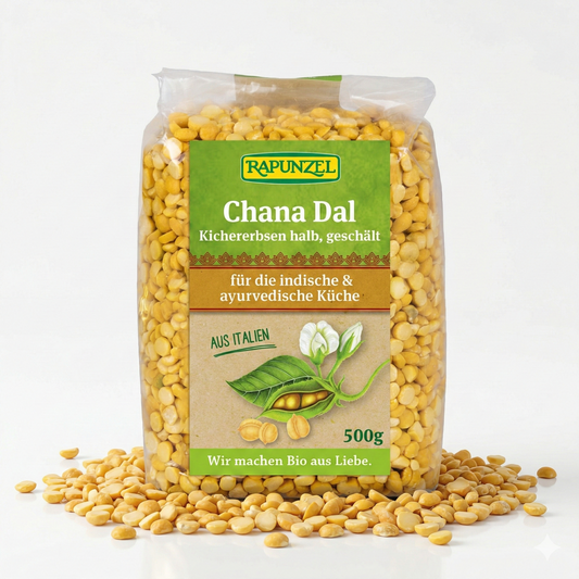 Rapunzel Bio Chana Dal, geschälte Kichererbsen, halb, für Kochen, in 500g Packung, frische und hochwertige Hülsenfrüchte
