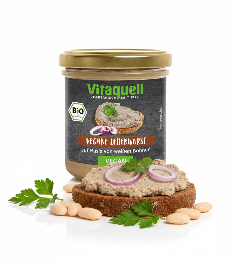 Vitaquell Vegane Leberwurst auf Basis von weißen Bohnen, 125 g im Glas - fit and life shop