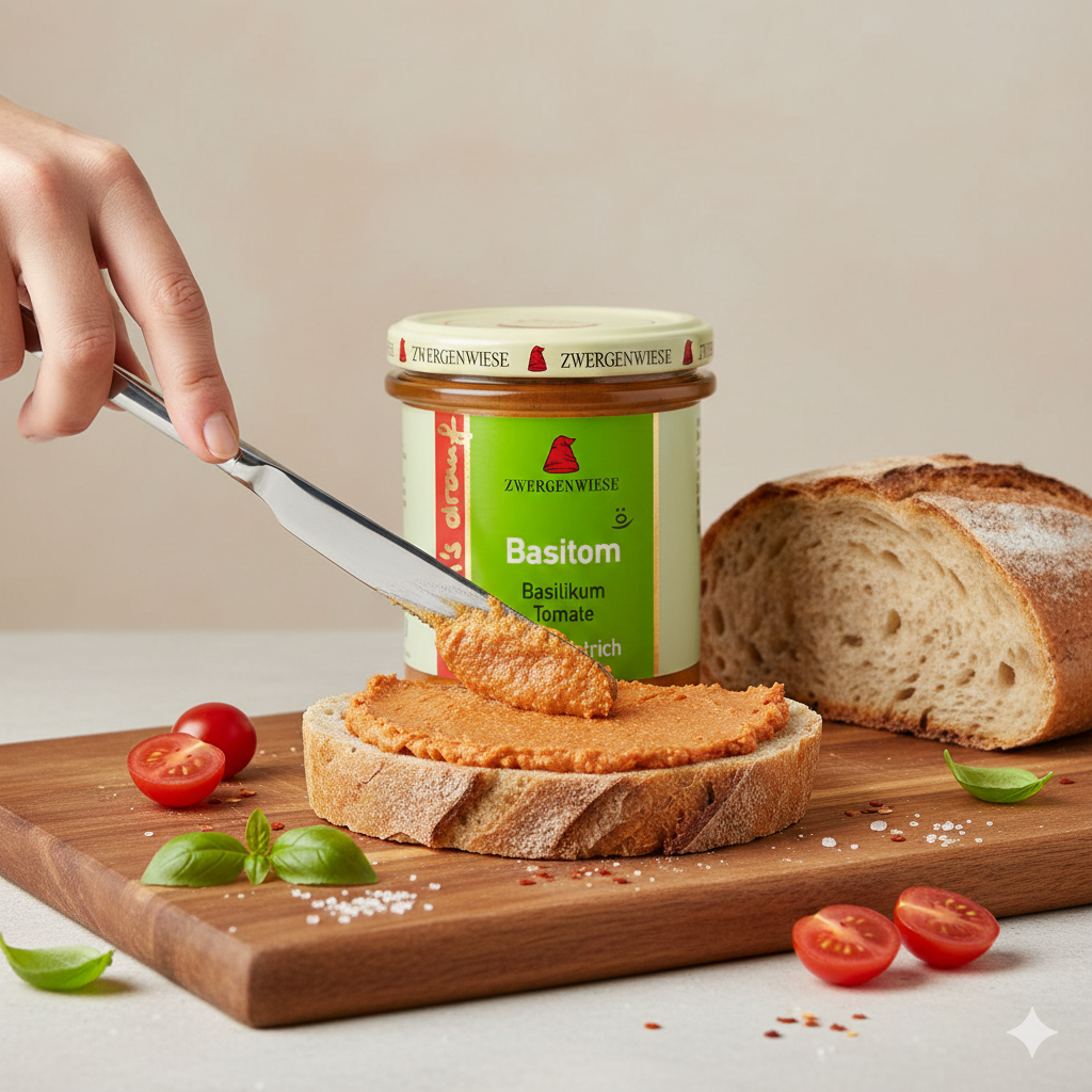 Zwergenwiese Bio Aufstrich streichs drauf Basitom (Basilikum-Tomate) laktosefrei, 160 g - fit and life shop